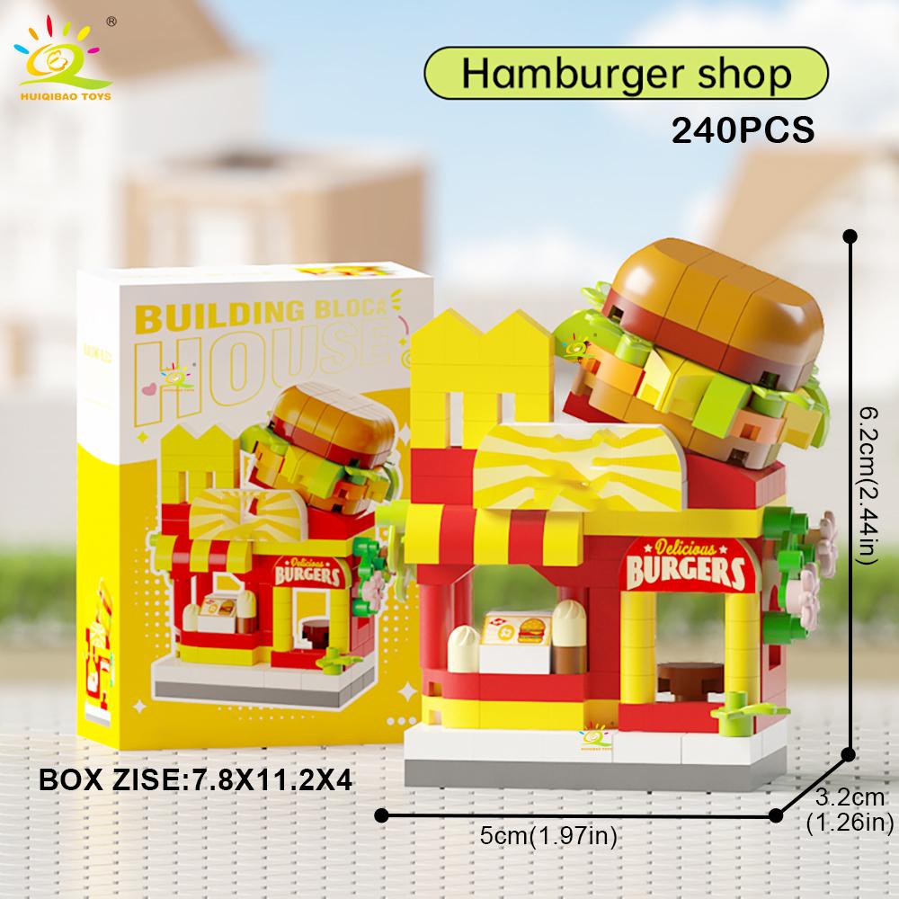 MOC Street Shop model Micro Building Block Burger Fried Flower Model Mini Brick Toy for Children Desk Decoration