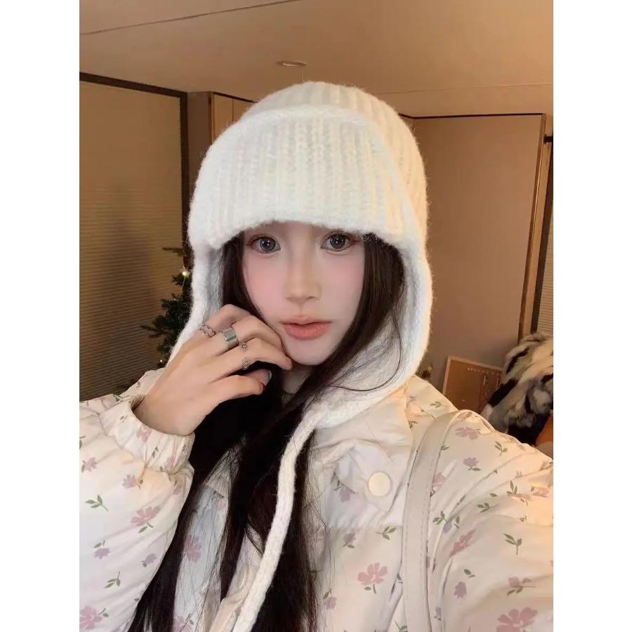 Chapeau Tricoté Chaud d'Hiver Femmes Bonnet à Oreillettes Super Doux Épaissi Coupe-Vent Temps Froid Chapeau Tendance pour Automne Épais