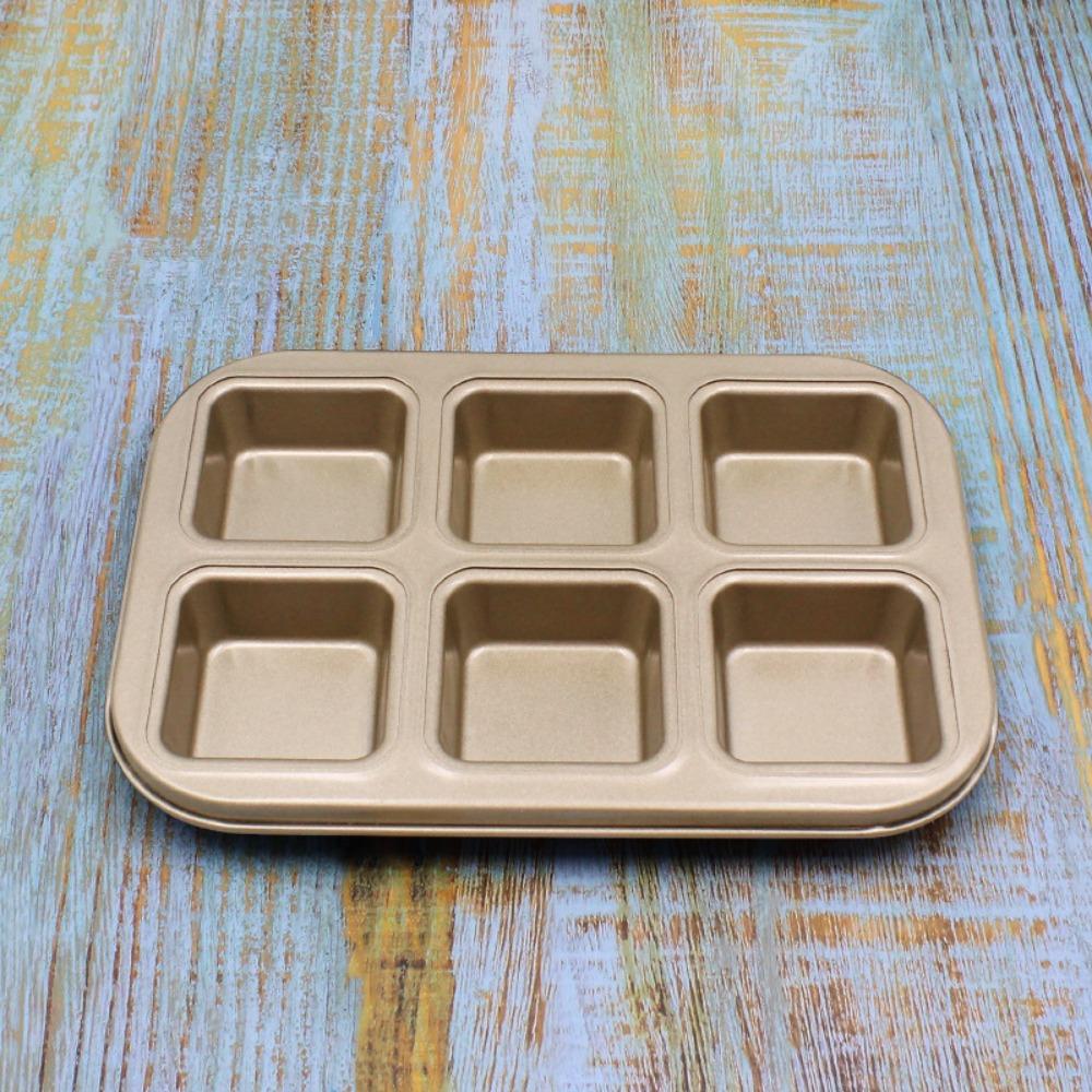6 Cavities Brownie Cake Pan Carbon Steel Bread Mold Household Muffin Cake Baking Tray  Oven