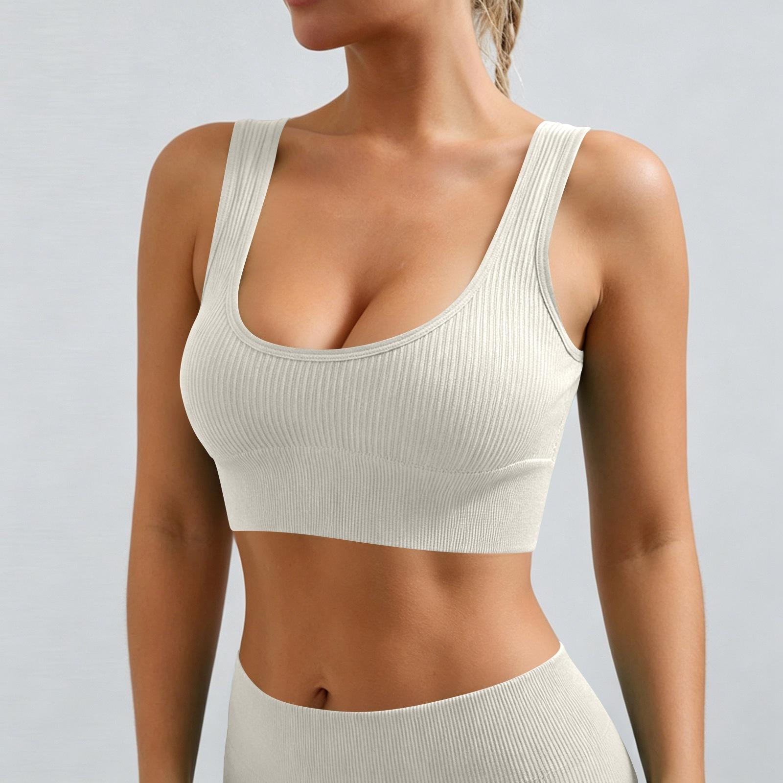 

Women s Casual Color Yoga Underwear U-neck Sports Fitness Yoga Vest Underwear Bra L бежевый