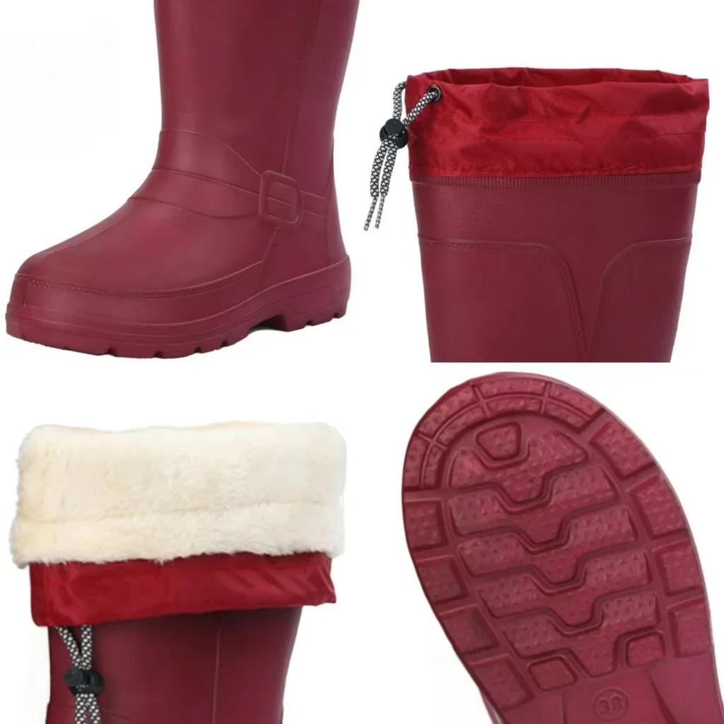 Fashion Women Rain Boots Mid-Calf Water Shoes Non-slip Waterproof Safety Work Shoes Drawstring Rubber Boots Women Warm Plush Rain Shoes