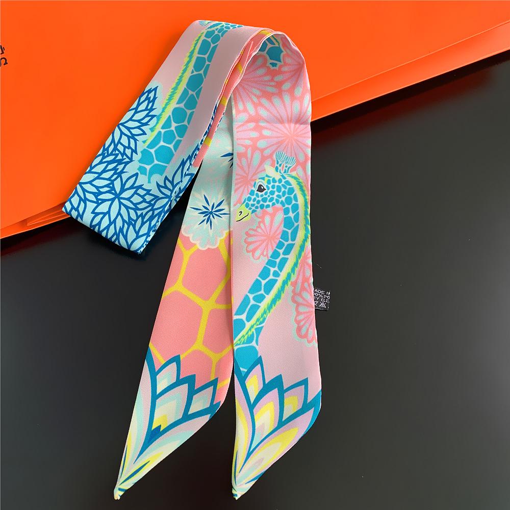 

2022 Fashion New Giraffe Animal Pattern Hair Band Bag Satin Silk Scarf Women s Neck Hair Scarf Band Headwear Handbag Tie Ribbons 5cmX85cm