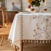 Jiexin European Style Embroidered Tablecloth - Coffee Leaves Design for Home Decor