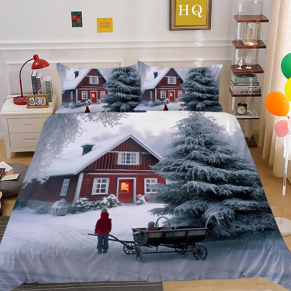 

Рождественская снежная сцена 3D-печать полиэстер наволочка пододеяльник набор из двух или трех предметов EU Single 135*200