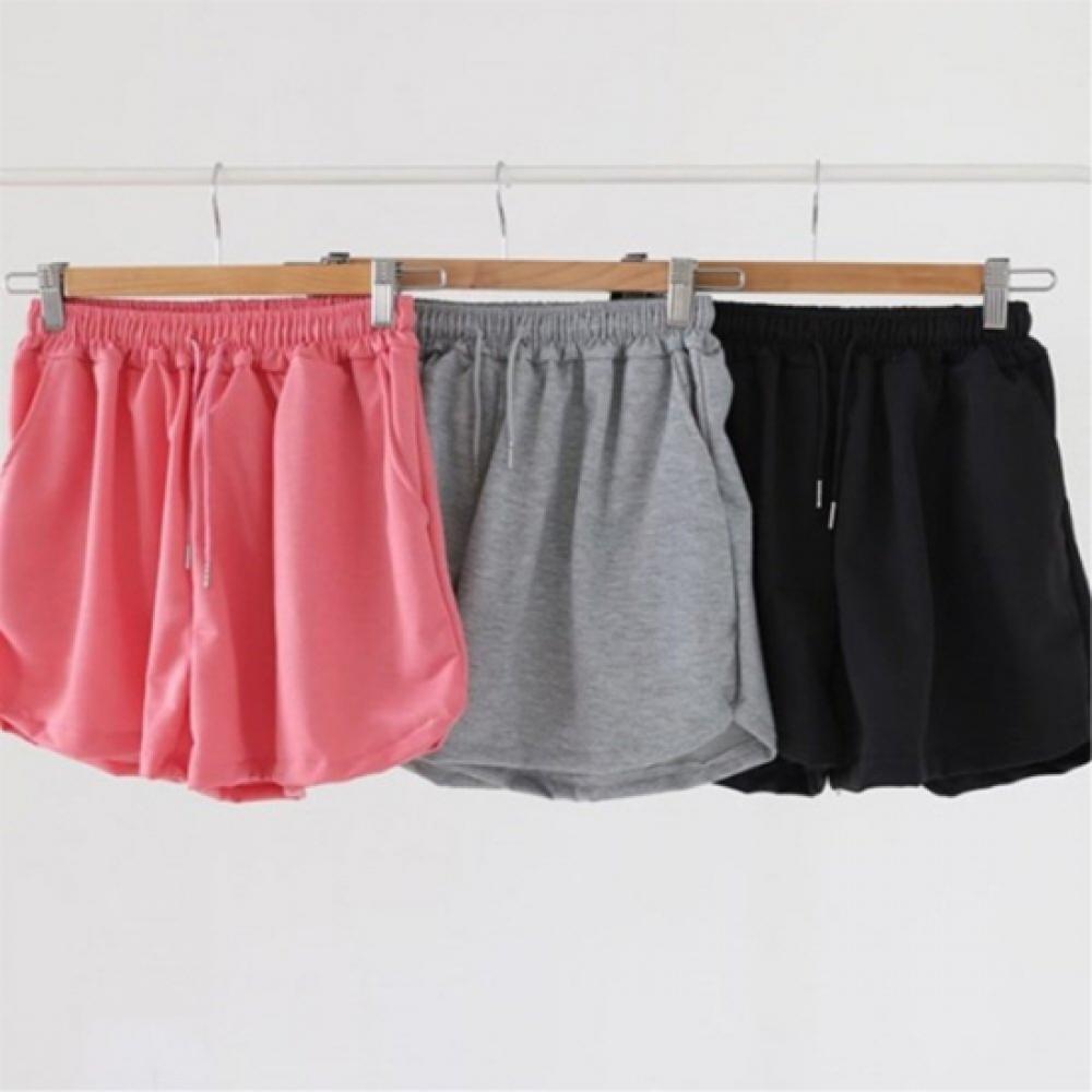 New Arrivals Open Run Women Casual Solid Color Round Hem Elastic Waist 3 4 Short