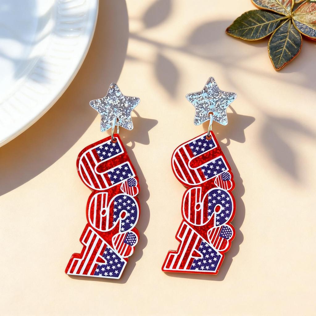 Independence Day Acrylic Earrings - Patriotic Studs for Freedom Day Celebration