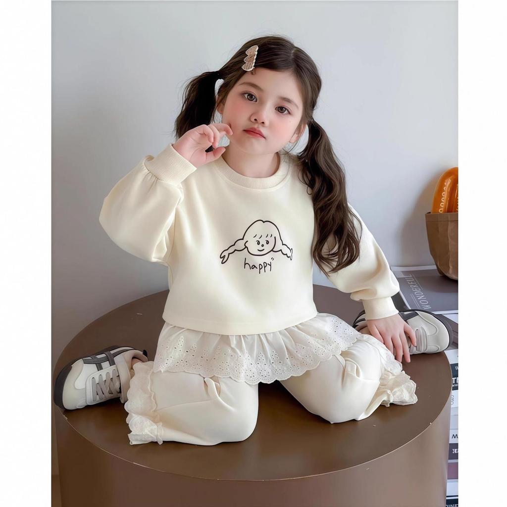 Herbst Mädchen Zweiteiler Sweatshirt & Hose Set - Stilvolles Kinder Outfit