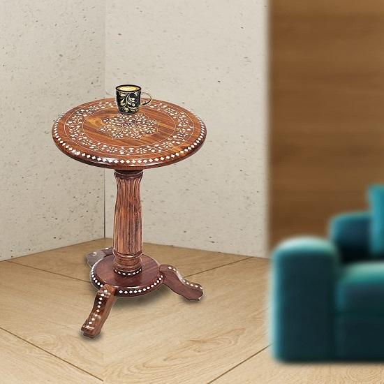 60.96cm Wooden Round Beautiful Design Carved Side Table Coffee  Table Outdoor Table