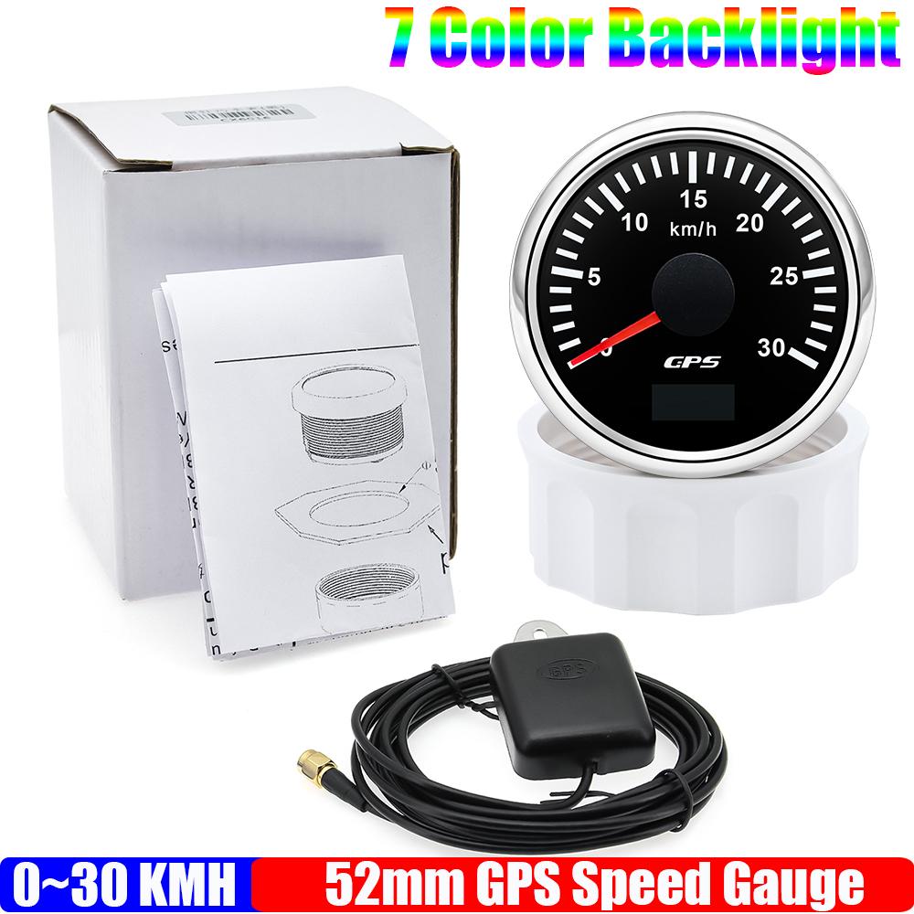 30KMH,60KMH,80KMH,120KMH,200KMH GPS Speedometer Gauge with Antenna 7Color LED 52mm Speed Meter for Marine Boat Car 12V24V