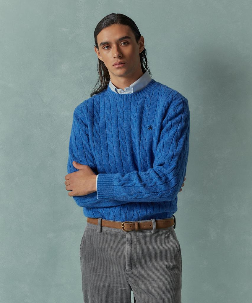 BROOKS BROTHERS Shetland Cable Pullover Sweater (Blue) (Bbwrmog421)