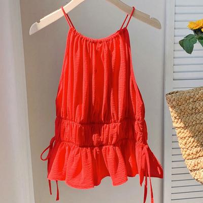 Women's Sexy Red Camisole T-shirt Summer New Style with Straps and Waist Cinching Top