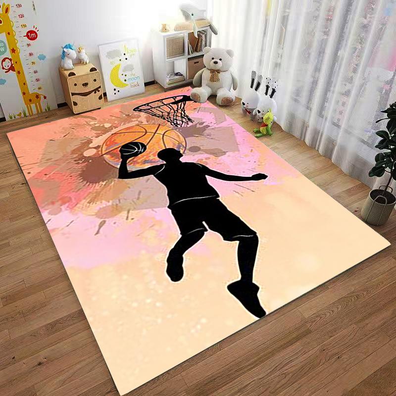 Basketball Player Silhouette Dunk Design Carpet with Hoop Art Style Suitable for use as an anti-slip for living room bedroom sofas