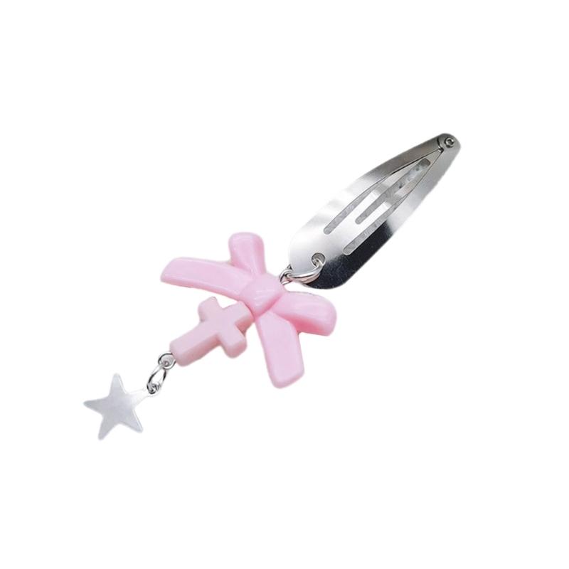 

Peach Heart Crossed Bowknot Stars Bead Element Hairpin Niche Design Hairpin Y2k Female Bangs Side Clip Headdress