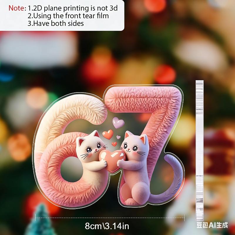 2D Flat Adorable Cats Six Seven Acrylic Decoration Sign, Valentine'S Day Gift, Suitable for Wall Decoration, Porch, Room, Villa, Accents Home, Hallway