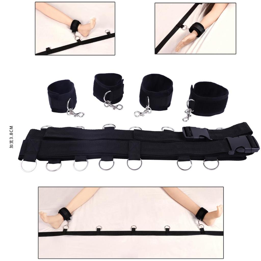 SM Goods Restraint Set for Bed Adjustable Fastening Soft Adult Training Play Handcuffs, Legcuffs, Belts, Type,