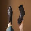 Handmade Cowhide Autumn And Winter Square Head Woven Loose Sleeve Wedge Ankle Boots Women'S Modern Boots Women High Heel