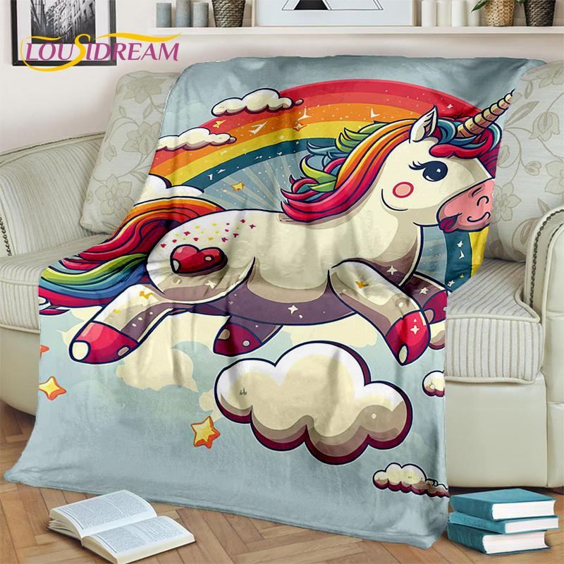 Cobertor de presente de aniversário de menina unicórnio fofo de desenho animado 3D, cobertor macio para casa, quarto, cama, sofá, piquenique, capa de viagem, cobertor para crianças