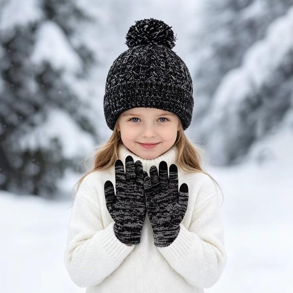 2Pcs/Set Winter Children Hat Gloves Set Warm Touchscreen Gloves Fashion Bonnet Gloves Kits  Kids