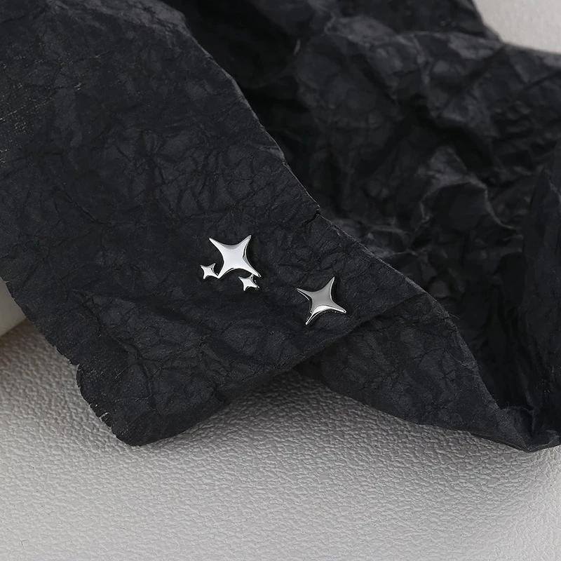 New Silver Needle Asymmetric Four-pointed Star Earrings for Women Super Fairy Stud Earring Simple Silver Color Jewelry