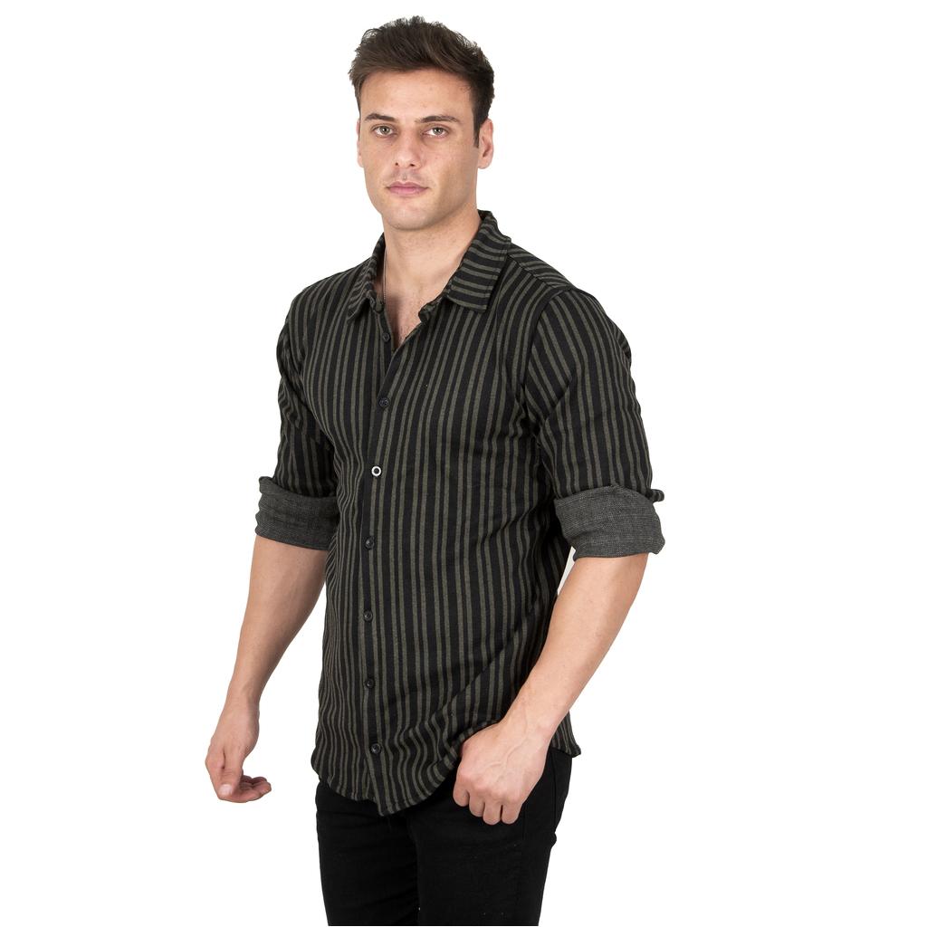 

Зимняя рубашка из чесаного хлопка DeepSEA в полоску на пуговицах 2303182