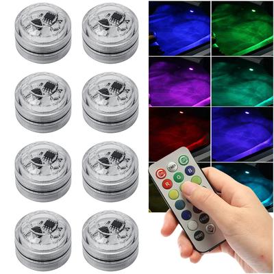 Wireless Adhesive LED Car Interior Ambient Light Remote Control Decoration Auto Roof Foot Atmosphere Lamp with Battery Colorful
