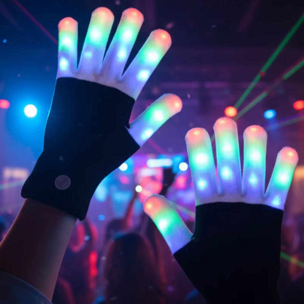 1 Paire Mode Hip Hop Fête LED Rave Gants Clignotants Glow 7 Modes Éclairage Pointe des Doigts Noir NOUVEAU fête