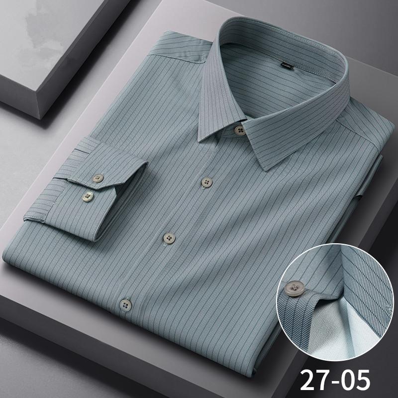 New Anti-Wrinkle Mens Plaid Stripe Shirts Autumn Spring Long Sleeve Thin Non-ironing Smooth Business Daily Social Man Clothing