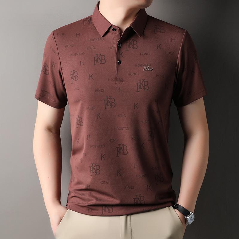 

Short Sleeve Breathable Men S T-Shirt Business Casual Lapel Jacquard Polo Shirt 4XL
