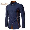 Fall Men Shirt Turn-down Collar Buttons Long Sleeves Solid Color Slim Fit Mid Length Casual Formal Business Commute Top