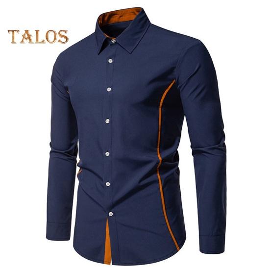 Fall Men Shirt Turn-down Collar Buttons Long Sleeves Solid Color Slim Fit Mid Length Casual Formal Business Commute Top