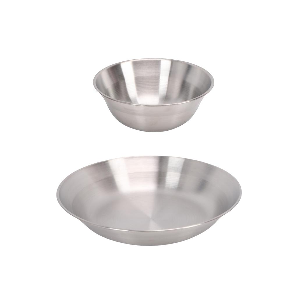 Portable Stainless Steel Camping Tableware Set Double layer Cup Thickened Bowl Plate Knife Fork Spoon Utensil Combo for
