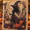 Decorative Hanging Pictures for Halloween Ghost Faux Pearl Art DIY Kit with Frame, Cat Painting Easy Projects Beginners Kit, 3D Witch Pumpkin