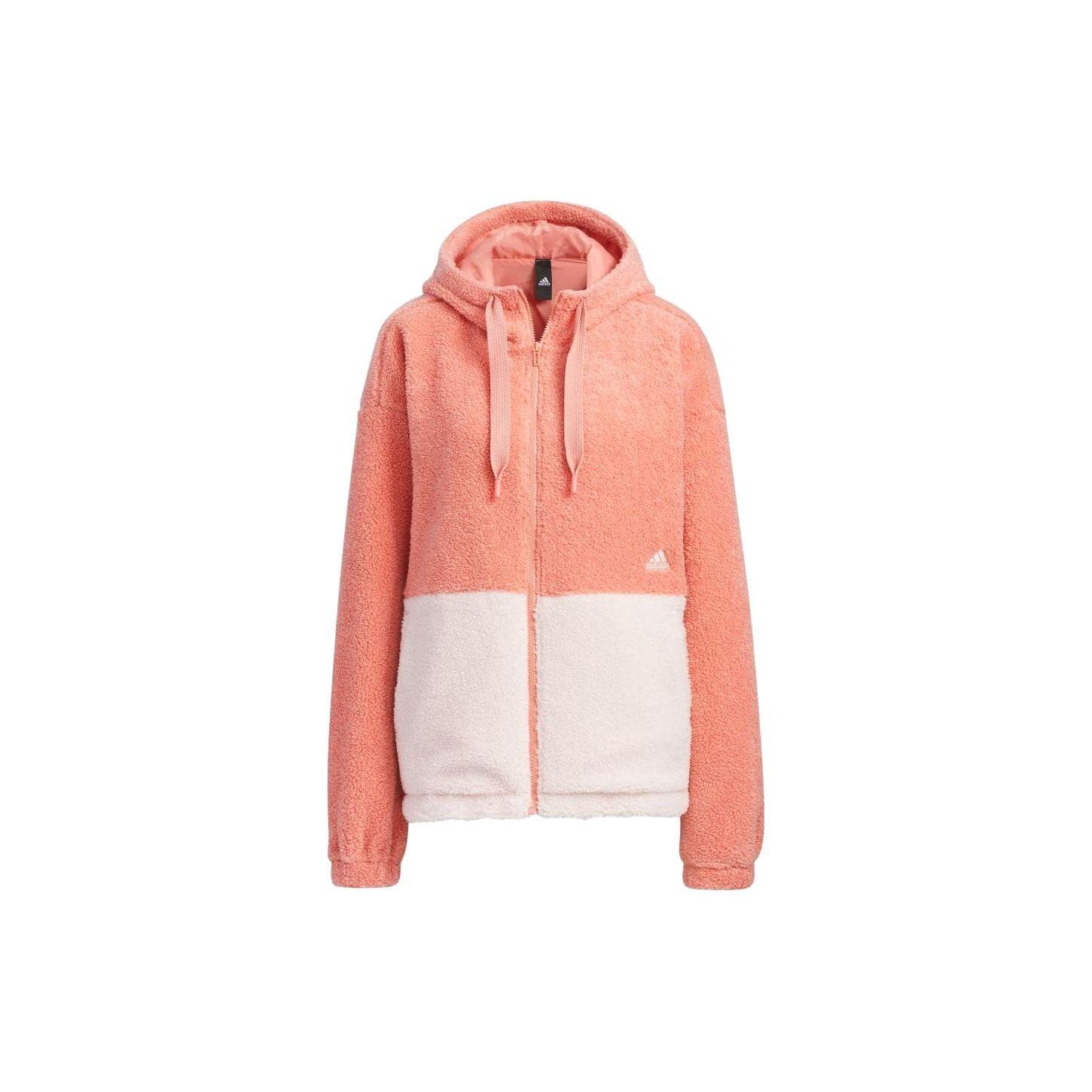 

Adidas Loose Fit Color Block Fleece Zip-Up Hoodie Jacket Women Orange Black IK9864 M