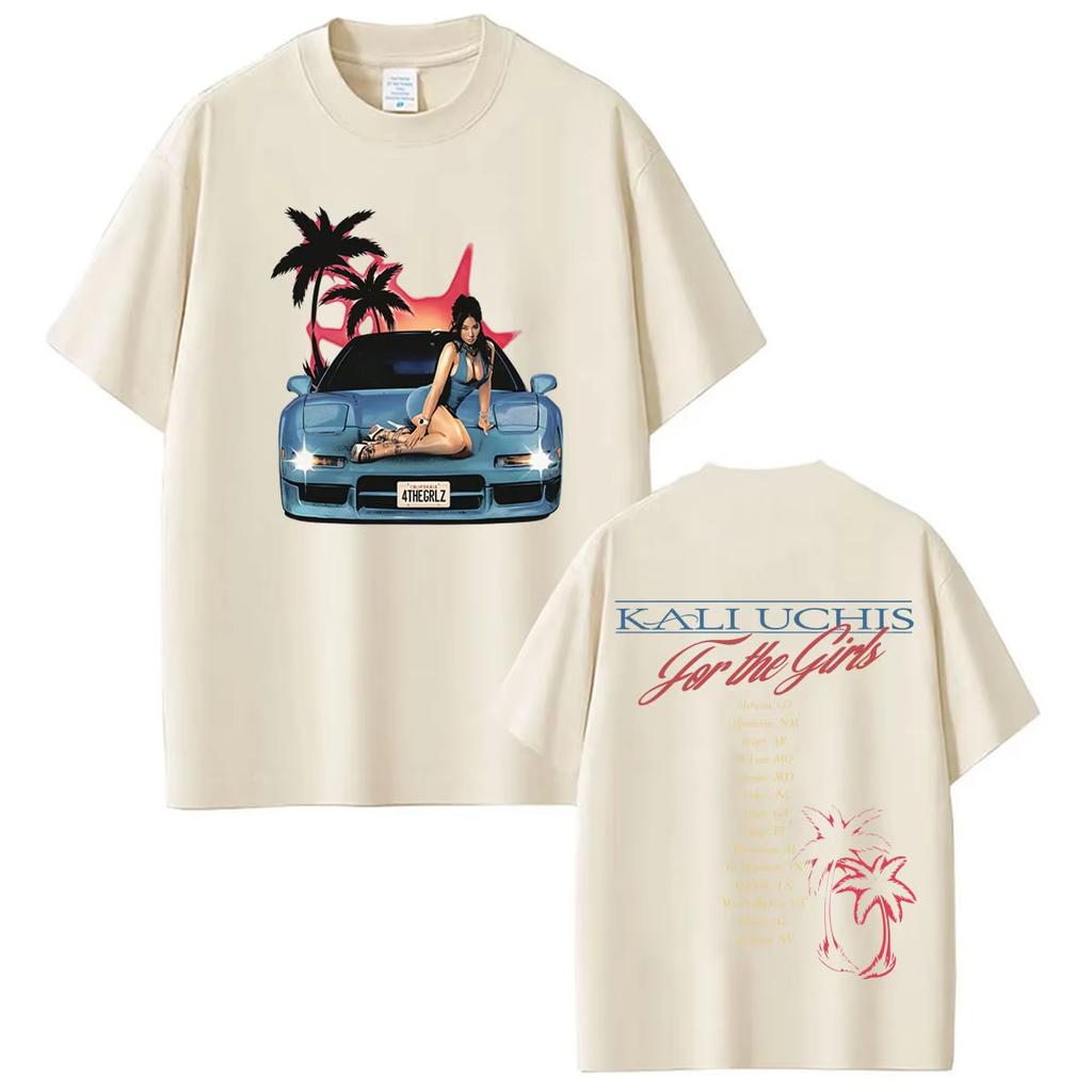 Kali Uchis For The Girls Tour 2026 Vintage Print T Shirt Unisex Unisex Hiphop Tshirt Summer Shortsleeved Fashion Cotton Tshirts