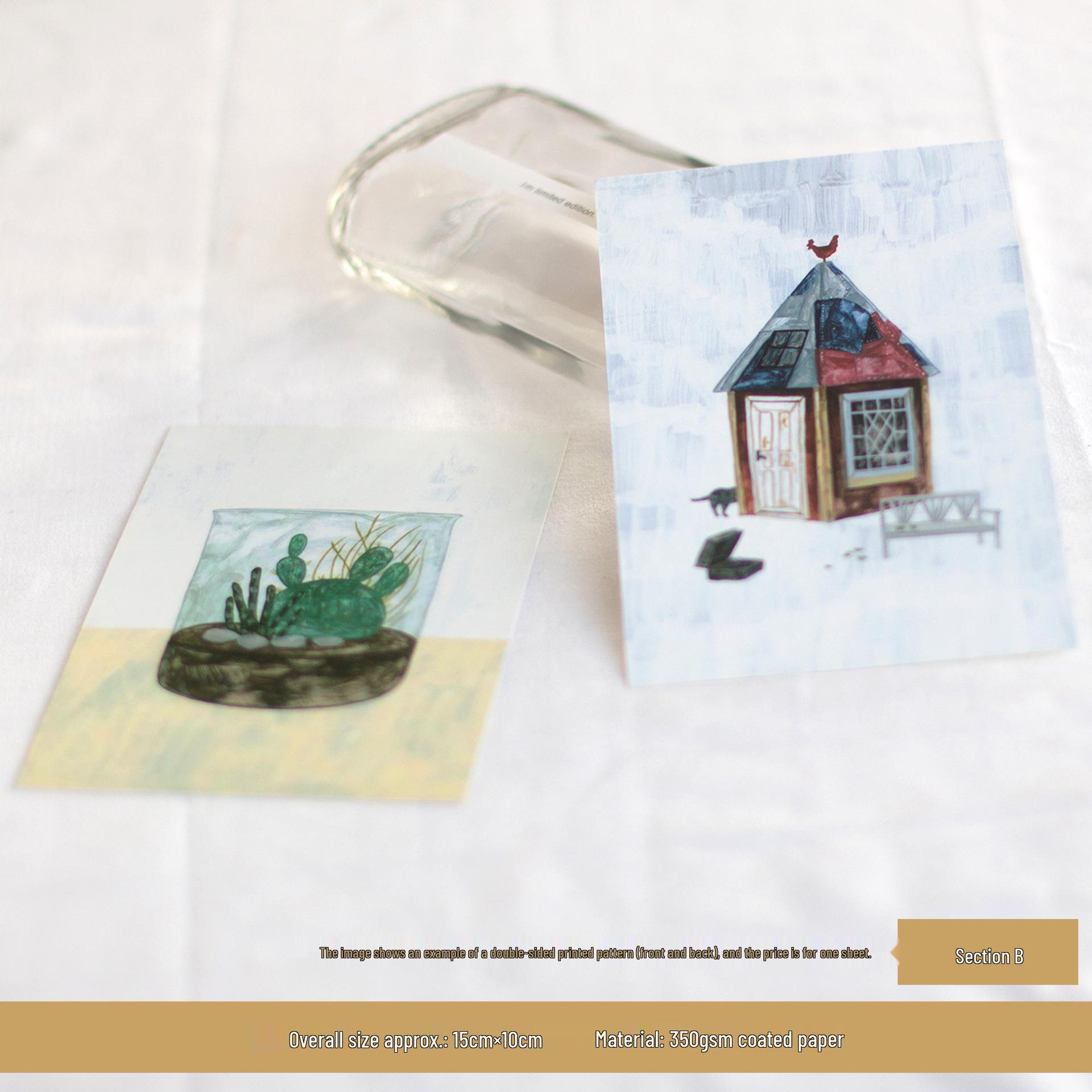 Japanese Illustration Wall Sticker & Art Postcard with Double-Sided Design