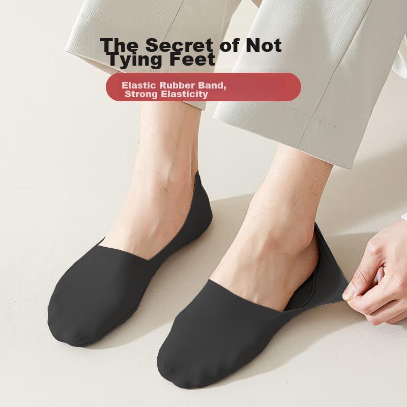 FitonTon 5-Pair Pack Men's Socks, Summer Thin Pure Cotton Boat Socks, Odor-Resistant Ice Silk Invisible Socks, Non-Slip Heel, Shallow Mouth