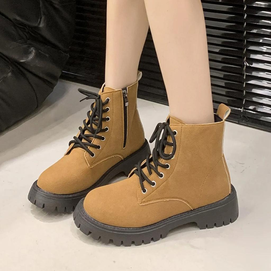Fashion New Lace-up Zipper Short Boots Winter Round Toe Solid Color Sexy Comfortable Non-slip Casual Walking Boots for Women