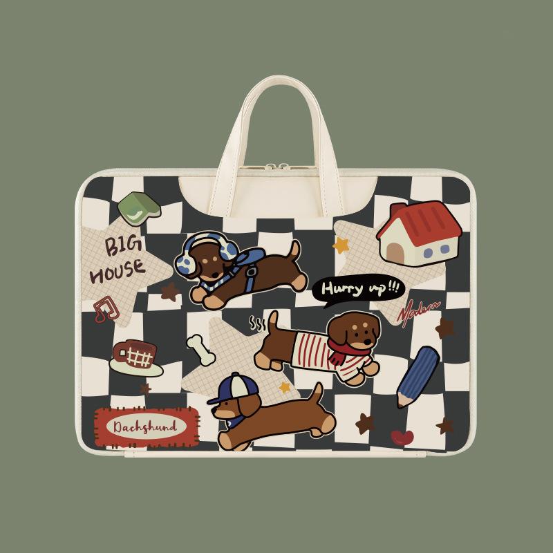 Kawaii Cartoon Animal Print Waterproof PU Laptop Handbag Shock Resistant Portable Notebook Carry Case Compatible With All Brands 13-16 Inch Laptops