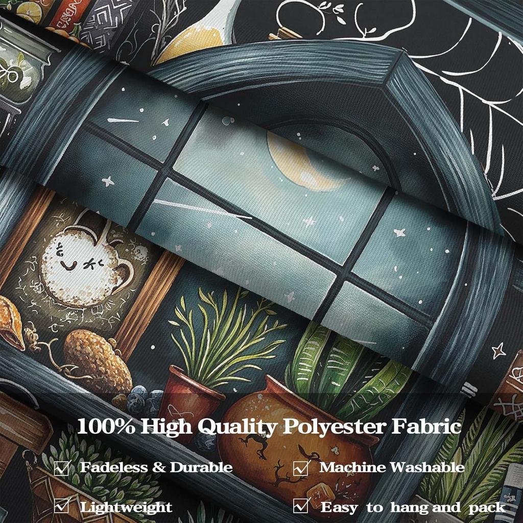 Magic Bookshelf Tapestry Gothic Witchy Potion Plant Tapestries Wall Hanging Window Moon Night Library Backdrop Small Tapestry