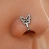 1pcs Imitation Nose Ring Suitable For Women Brass Embedded Zirconia Butterfly U Shaped Nose Stud No Hole Piercing Jewelry