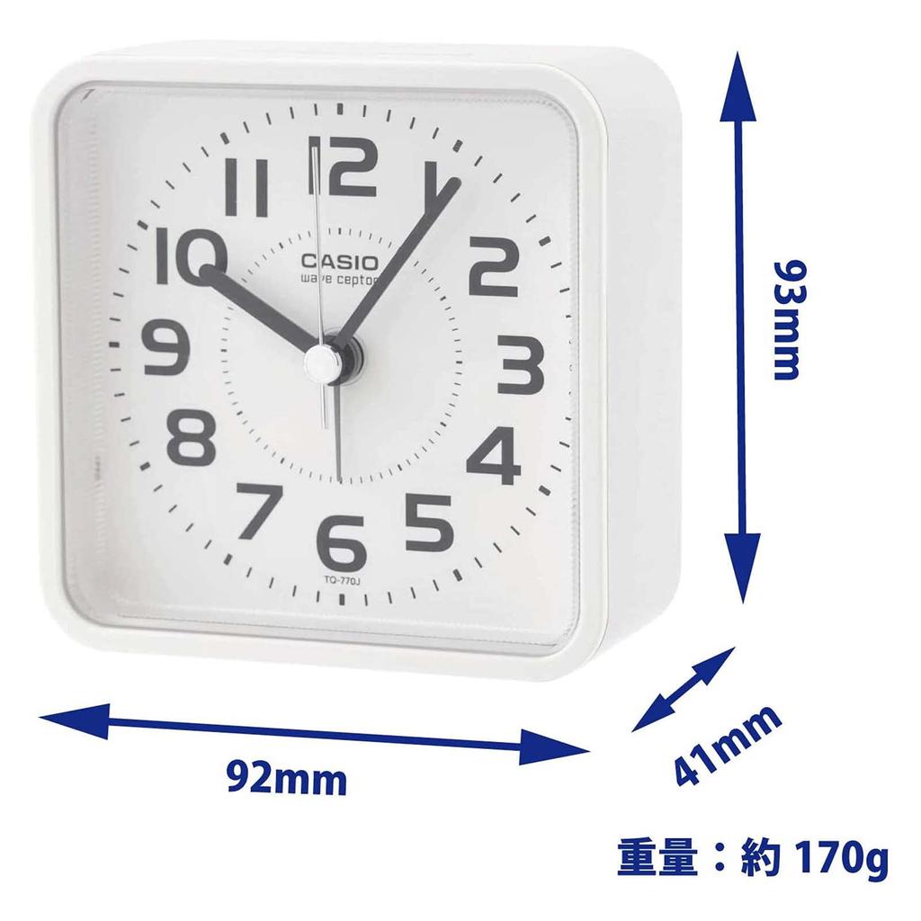 CASIO Budzik Nocny Stoper Sekundowy Drzemka i Zegar, Sterowany Radiowo, Biały, Analogowy, Wskazówkowy, Funkcja, Światło, TQ-770J-7JF