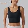 Yoga Vest Bra with Fixed Breast Pads Deep V Back Design Sport Vest Solid Color Shockproof Bra Top Running Fitness Camisole
