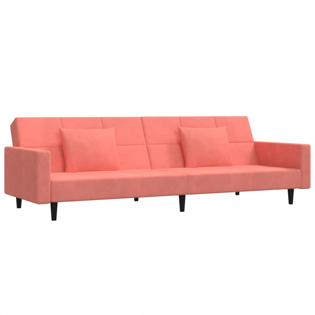 2 Seater Sofa Bed with 2 Pillows Pink Velvet