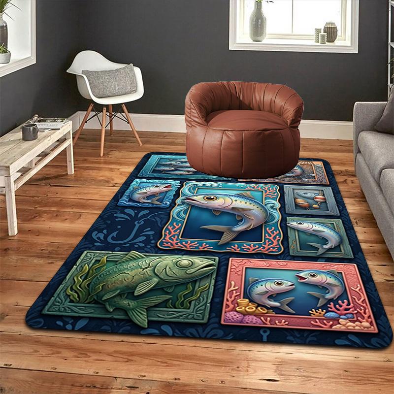Ocean Fish Art Pattern Rug Floor Mat for Living Room or Bedroom Soft and Comfortable Carpet a Gift for Birthday and Holiday.