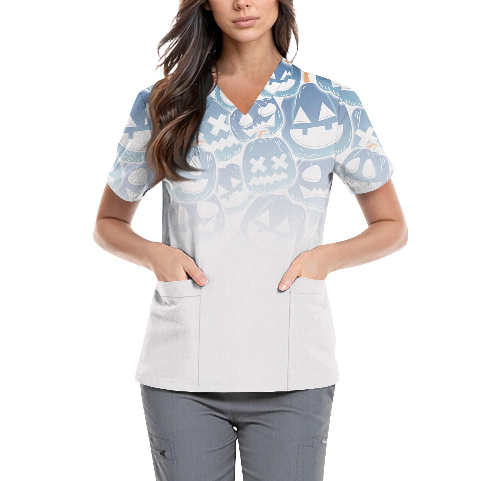 

Женская симпатичная принтованная рабочая одежда с V-образным вырезом, двухслойными карманами, базовым коротким рукавом, пуловером ко Дню святого Валентина XXXXL