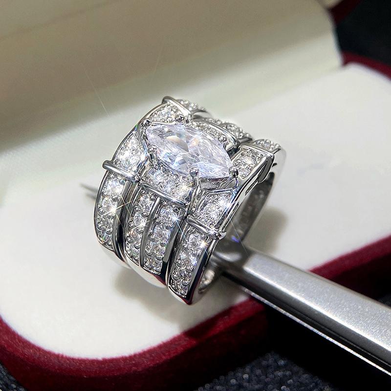 Newly Designed Marquise Cubic Zirconia Set Rings for Women High-quality Silver Color 3Pcs Match Rings 2023 Trendy Jewelry