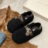 Winter 2025 new suede round head rubber artificial short plush bag heel plush cotton shoes women's cotton slippers thickened