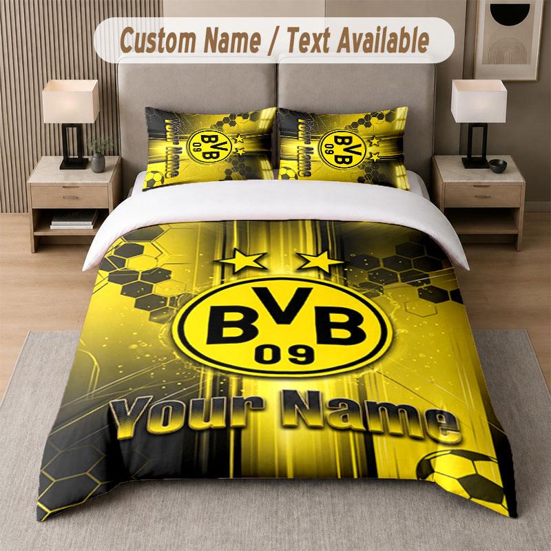 Custom Bedding Set Borussia Dortmund Pattern, Print Name Text 1 Duvet Cover plus 2 Pillowcases Home Textile