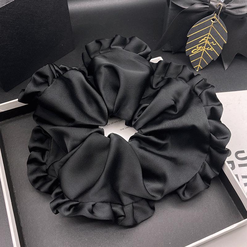 High-End Extra Large Satin Pleated Lace Scrunchie: Versatile Women s Hair Tie for Ponytails and Buns