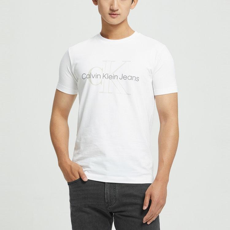 Calvin Klein Solid Color Printed Crew Neck Short Sleeve Regular T-Shirt Men Tops White J320568-YAF